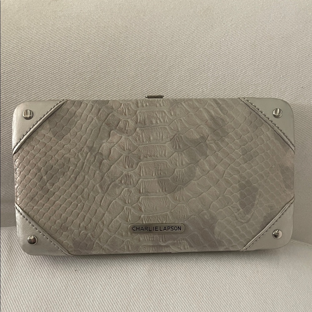 New Charlie Larson Silver Croc Embossed Clutch/Wallet